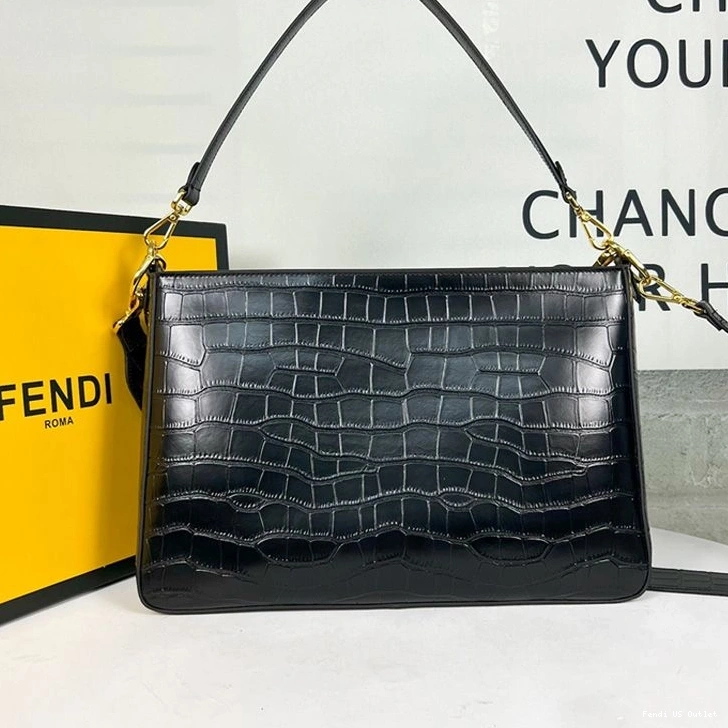 Cheap HOT Shoulder Zip O'Lock Black In Crocodile Bag Fendi Leather 0823